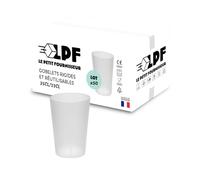 LPF LE PETIT FOURNISSEUR - Lot de 50 Gobelets réutilisables 25cl (33cl à ras-bord) - Polypropylène (PP) alimentaire rigide - Gobelets plastique durables - Compatible lave-vaisselle - Couleur Givrée