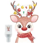 Lpitoy Dessin Animé Autocollant De Toilettes De Noël Nouveauté Étanche en Vinyle De Décalage en Vinyle Chien Santa Elk Stickers Muraux WC Saut