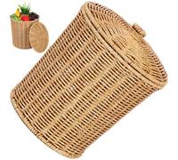 Lpitoy Poubelle en Osier Poubelle Tissée Corbeille en Rotin avec Couvercle Panier en Osier Panier De Rangement Tissé Poubelle Ronde Panier À Ordures Poubelle Conteneur À Vêtements