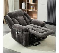 LPOSPI Fauteuil massant électrique - fauteuil relax multizone, fonction chauffante et relevage, tissu + bois & métal - brun