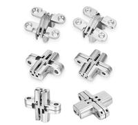 Lpraer Lot de 6 charnières de porte invisibles à 180 degrés pour portes d'armoires de cuisine dissimulées en acier inoxydable, 1,2 cm de large, 4,2 cm de hauteur (charnière transversale de 4,2 cm)