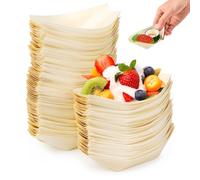 LPZMPZ 100 Pièce Bol Coupelle Alimentaire Dégradable Coupelles Forme de Bambou Bateau Jetable en Bois Écologiques et Biodégradables pour Currywurst Buffet Frites Finger Food Aperitif Sushi