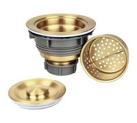 LQS Filtre de vidange d'évier de Cuisine en Acier Inoxydable 304 avec Panier à déchets Profond Amovible et Couvercle d'étanchéité de 8,9 cm, doré
