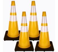 LQSYBHD Cône Signalisation Pylône Yellwow de 71 cm avec Collerette Réfléchissante et Base Noire,Cônes Robustes pour Parkings et Formation À La Conduite(Color:4pack)
