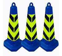 LQSYBHD Lot de 3 Cônes de Signalisation avec Base Noire épaisse,Cône de Sécurité Bleu avec Collerette Réfléchissante pour Parkings,Chantiers et Sécurité Routière(Size:70x35x35cm,Color:3B)