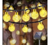 LQWELL® Guirlande Lumineuse Solaire Extérieure 13M 60LED 8 Modes pour Intérieur et Extérieur Chaîne Lumineuse Boules de Cristal IP44 Étanche Jardin Terrasse Balcon Mariage Fête Fenêtre (Blanc Chaud)
