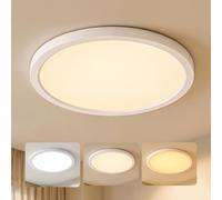 LQWELL Plafonnier LED rond et plat, étanche IP44, 12W, 3000K, 4000K, 6000K, 1320LM, moderne, simple et fin, pour salle de bain, salon, chambre à coucher, cuisine, 180 x 18 mm