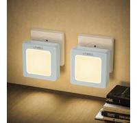 LQWELL® Veilleuse Pliable avec Capteur Crépusculaire, Veilleuse Luminosité Réglable, Lumière de Prise Automatique, Lumière d'Orientation Blanc Chaud pour Chambre d'Enfants Couloir (Bleu, 2 Pièces)