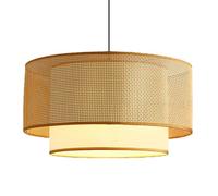 LQZCXMF Lustre Bohème En Rotin Avec Abat-jour En Tissu De Bambou, Suspension Tambour Unique À Une Lumière, 50 Cm (19,7 Po), Lanterne Tissée À La Main À Deux Couches Pour Salle À Manger, Chambre