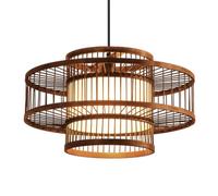 LQZCXMF Lustre Moderne Style Milieu Du Siècle, Lanterne En Bambou Brun, 50 Cm, Grand Luminaire Suspendu Ajouré À 2 Niveaux, Suspension En Bambou Pour Salon, Chambre, Hall D'entrée, Vestibule.