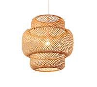 LQZCXMF Lustre Unique 3 En 1 En Forme De Cage De Bambou, Suspension En Bambou Avec Abat-jour En Osier Et Panier En Bambou. Lustre Lanterne Tambour Unique Pour Salon, Salle À Manger, Table Chevet