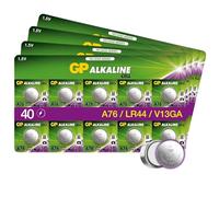 LR44 Lot de 40 piles GP LR44 Piles bouton également connues sous le nom de AG13 / A76 adaptées pour les jouets, calculatrices, télécommandes TV, montres, etc