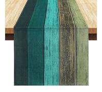 LRartdeco Chemin de Table Dégradé Vert Foncé, Nappe Moderne Lavable, Centre de Table Decorative Champetre, Chemin de Décoration Table Aspect Lin, pour Decoration Cheminée Table, 40x140cm