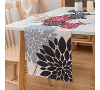 LRartdeco Chemin de Table Rouge et Noir Chemin Table Lin Tissu Moderne Décoration Chemins de Table Fleurs Moderne 1 Pièce Table Runner pour Salon Salle à Manger Table à Manger Déco, 33x183cm