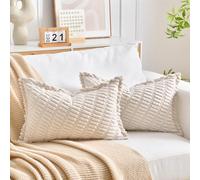 LRartdeco Housse Coussin 30x50 Crème Blanc en Velours Côtelé Super Doux， Lot de 2 Housse Coussin Decoratif Canape Taie d'oreiller en Velours Douce pour Maison Salon Chambre Decorative