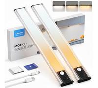 LROLTEF Lampe Placard sans Fil Rechargeable avec Detecteur 20cm Noir | 1100mAh 3000K 4000K 6500K Dimmable Lumières Cuisine sous Meuble para Armoire, Escalier, Fixation Magnétique, 2 Piezas