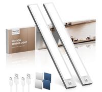 LROLTEF Reglette LED Lampe Cuisine sous Meuble avec Detecteur de Mouvement Interieur - 30CM 2200mAh Lumiere Placard sans Fil Rechargeable - Eclairage Veilleuse pour Dressing Escalier Armoire | 2 Pack