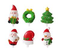 LRXIYODE Lot de 6 Décorations pour Gâteaux de Noël en Résine Motifs Père Noël, Bonhomme de Neige, Sapin, Paquet, Cercle D'herbe et Chapeau, Accessoires Décoratifs Uniques pour Fêtes