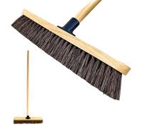 LS Balai de jardin robuste de 45,7 cm avec manche en bois, poils rigides naturels et support en métal, nettoyage et balayage extérieurs (lot de 1, poils de bassine naturels rigides de 45,7 cm)
