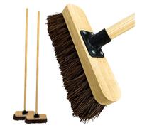 LS Lot de 2 balais de jardin robustes avec manche en bois, poils rigides naturels et support en métal, nettoyage et balayage extérieurs (lot de 2, poils durs naturels, 25,4 cm)