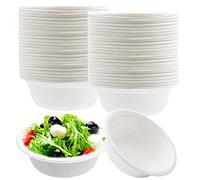 Lshfwn Lot de 100 bols jetables en papier de 350 ml, 100 % compostables et biodégradables, bols en papier blanc de 350 ml, bols en fibres de canne à sucre naturelles pour fêtes et restauration