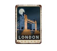 Lsjuee Vintage Cityscape Plaque London Tower Bridge Vintage Tin Sign Home Office Kitchen Pub Club Cafe Bar Farm Restaurant Collection Décoration murale en métal