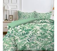LSSLK Couette 220x240 Imprimée Vert Couette 4 Saisons Motif De Feuille Couette sans Housse Couette 2 Personnes en Microfibre, Couette Réversible Ultra Douce Lavable en Machine