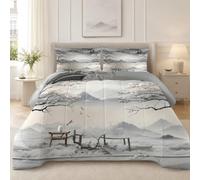 LSSLK Couette Imprimée Style Asiatique Couette 200x200 4 Saisons pour 2 Personnes, Couette Réversible sans Housse Floral Oiseau Edredon avec 2 Taies d'oreiller - Lavable en Machine