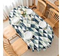 LSSLK Nappe Ovale 180x240 cm Triangles, Imperméable et Anti-Tache, Nappe de Table Lavable Grille GéOméTrique, Linge de Table Décoration pour Cuisine Salle à Manger Jardin Terrasse Balcon E-69