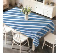 LSSLK Nappe Rectangulaire 140 x 220 cm Rayures Bleu Clair et Blanc, Nappe de Table Imperméable Anti Tache Lavable Abstrait Moderne pour Cuisine Salle à Manger Jardin Terrasse Fête Décoration E-93