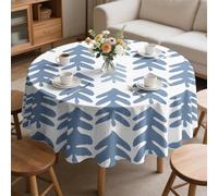 LSSLK Nappe Ronde 140 cm Feuilles Bleu Gris, Nappe de Table Imperméable, Lavable et Anti Tache, Botanique Rustique Décoration pour Cuisine, Salle à Manger, Jardin, Terrasse, Fête et Vacances E-103