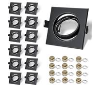 LteelDay 12x Cadres Encastrables GU10 Carrés, Noir Mat | Douille céramique VDE, orientables à 30°, 87x87mm, découpe 68-80mm. Pour LED/halogènes 50mm. Ampoule non incluse.