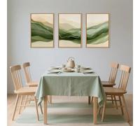 LTjiajuypd Tableau sur toile abstrait à motif de vague de fumée, art mural, lignes aquarelle vert beige, encre, salon (50 x 75 cm - 3 pièces)