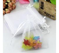 LTLSZRN Lot de 100 sachets en organza - 9 x 12 cm - Sacs cadeaux en organza - Sachets à bijoux - Sacs en organza avec cordon de serrage - Sacs cadeaux pour bijoux, mariage, fêtes (blanc)