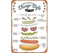 LTRAJUYNH Recipe Metal Sign How to Build A Chicago Style Dog Vintage Plaque Bar Pub Bistro Patio Garden Kitchen 8 X 12 in