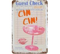 LTRAJUYNH Retro Check Cin Cin Metal Sign Wall-Art Bar Pub Italian Bistro Home Decor 8 X 12 in