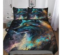 LTTTT Cloudy Loup Housse De Couette, Parure De Lit pour Enfant Adultes 3 Pièces avec Taie-Douce Microfibre Housse Couette Double (200x200cm)