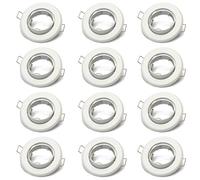 Lu-Mi 12x Projecteurs spot encastrable GU10 Set - 12 Pièces Cadre De Montage En Blanc Avec Douille GU-10 Pour Lampes A LED Ou Halogènes, Orientable A 30°, Rond