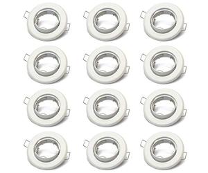 Lu-Mi 12x Projecteurs spot encastrable GU10 Set - 12 Pièces Cadre De Montage En Blanc Avec Douille GU-10 Pour Lampes A LED Ou Halogènes, Orientable A 30°, Rond