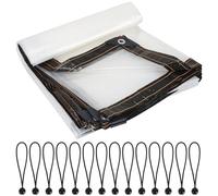 Luabue 2 x 5 m Bâche transparente imperméable et robuste avec œillets en plastique pour serre, jardin, mobilier extérieur, poulailler avec 14 pièces de cordes élastiques à boule