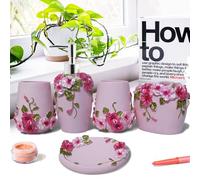 LUANT Accessoires de Salle de Bain Vintage Rose 5 pièces, Distributeur de Savon, Porte-Brosse à Dents, gobelet et Porte-Savon - Coffret Cadeau de Bain