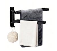 Lubardy 35CM Porte Serviette Salle de Bain Mural Pivotant Noir | Porte-Serviettes 2 Barres Pivotantes 180° Avec Crochets Avec Ou Sans Perçage Parfait Pour La Salle De Bain Et La Cuisine