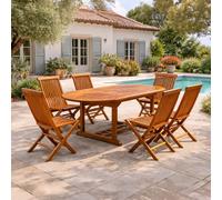 Lubok salon de jardin teck huilé 6 personnes - table ovale + 6 chaises