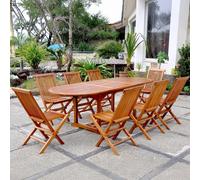 Lubok salon de jardin teck huilé 8 personnes - table ovale + 8 chaises