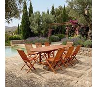 CONCEPT USINE | Salon de Jardin en Teck Huilé | 8 Personnes | Design LUBOK Ovale | Table + 6 Chaises + 2 Fauteuils | Durabilité et Elégance | Finitions Laiton | Bois Ultra Résistant aux Intempéries