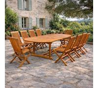 Lubok table de jardin ovale 8 chaises et 2 fauteuils en teck huilé