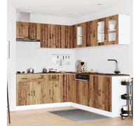 Lucca Lot de 11 armoires de cuisine aspect bois vieilli - Bois et verre, avec pieds réglables, beaucoup d'espace de rangement, pour cuisine encastrée, avec meuble sous évier, élément d'angle et