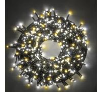Luccika Guirlande LED Intérieur/Extérieur, 5m, 8 Modes d'Éclairage, Contrôleur 31V avec Mémoire, IP44 Étanche, Câble Vert, pour Noël, Fêtes et Décorations (Blanc Glacé + Blanc Chaud, 15M 300LED)