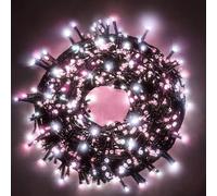 Luccika Guirlande LED Intérieur/Extérieur, 5m, 8 Modes d'Éclairage, Contrôleur 31V avec Mémoire, IP44 Étanche, Câble Vert, pour Noël, Fêtes et Décorations (Blanc Glacé + Rose, 15M 300LED)