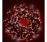 Luccika Guirlande LED Intérieur/Extérieur, 5mm, 8 Modes d'Éclairage, Contrôleur 31V avec Mémoire, IP44 Étanche, Câble Vert, pour Noël, Fêtes et Décorations (Blanc Glacé + Rouge, 5M 100LED)